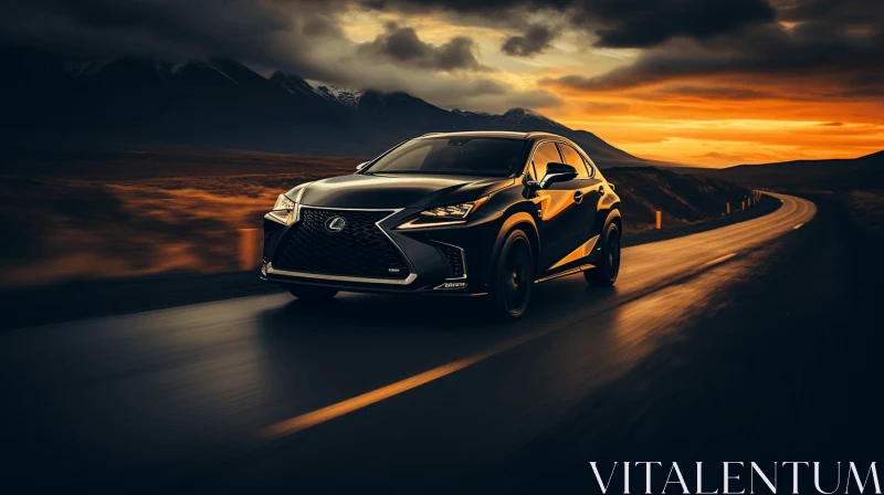 Black Lexus CX450h Fender Tuner on the Road at Sunset AI Image