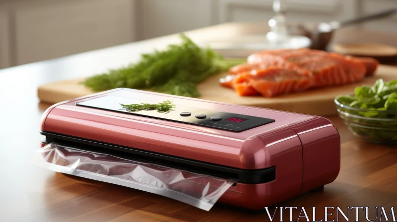 Efficient Food Preservation: Pink Vacuum Sealer Scene AI Image