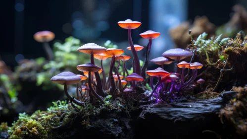 Enchanting Purple Mushrooms on Mossy Log - Nature Wonders