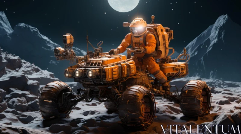 Futuristic Astronaut Riding Rover on Moon-like Planet AI Image