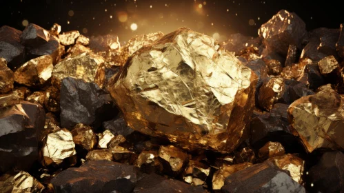 Gold and Black Rocks 3D Rendering