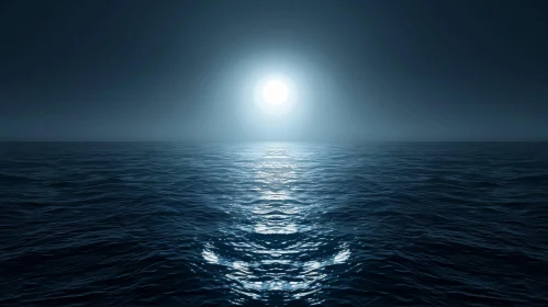 Moonlit Night Seascape - Serene Water with Full Moon