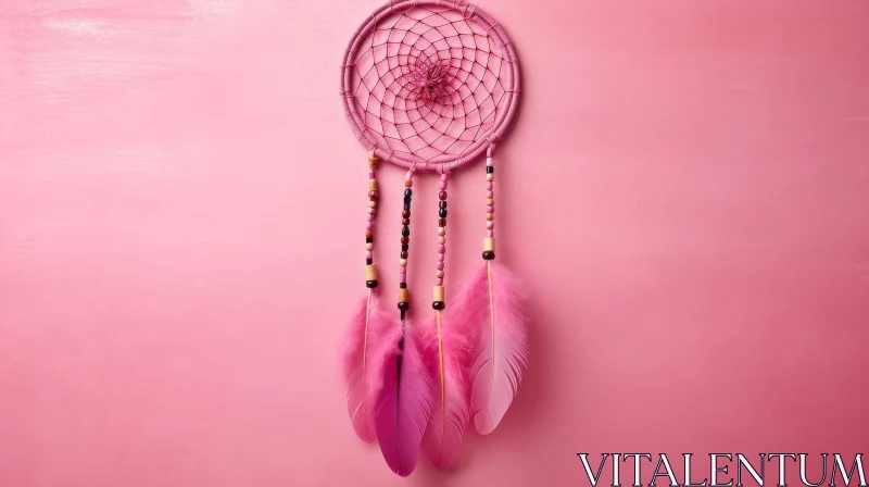 AI ART Pink Dreamcatcher Close-Up: Bohemian Handmade Craft
