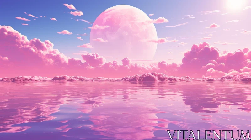 Pink Planet Serenity - Tranquil Landscape Art AI Image