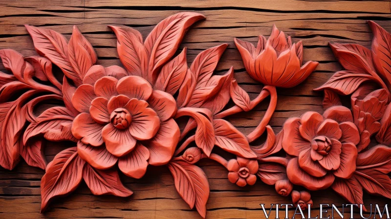 Realistic 3D Floral Wood Carving Artwork AI Image