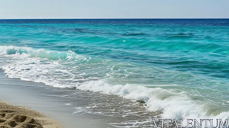 Tranquil Beachscape: White Sand, Blue Sea, Rocky Headlands AI Image