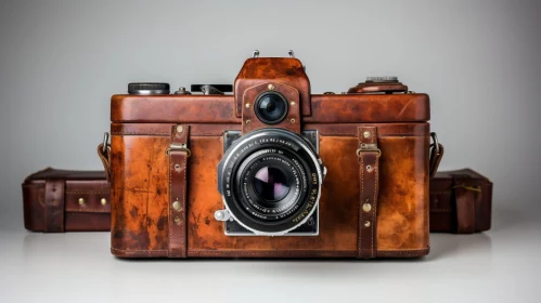 Vintage Camera with Brown Leather Case