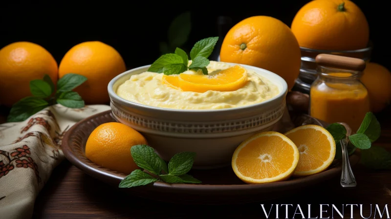 Delicious Orange Cream Dessert on Wooden Table AI Image