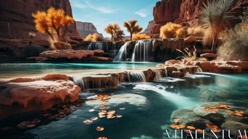 AI ART Enchanting Waterfall in Canyon - Nature's Beauty Captured