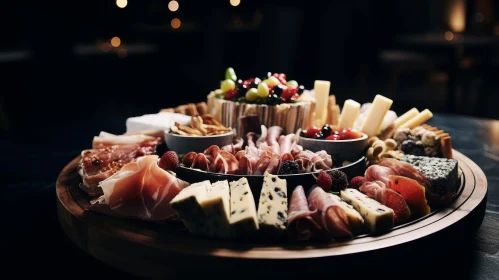 Exquisite Cheese and Charcuterie Platter on Wooden Board