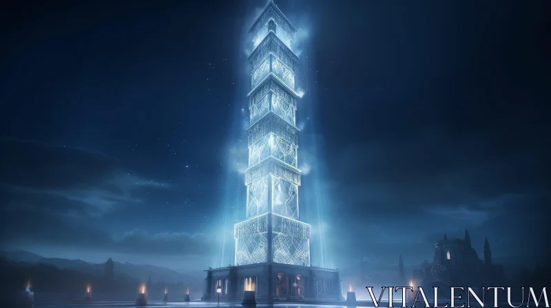 Luminous Tower in Night Sky AI Image