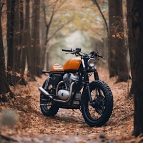 Orange Motorcycle in Autumn Forest | Moody and Tranquil Scene