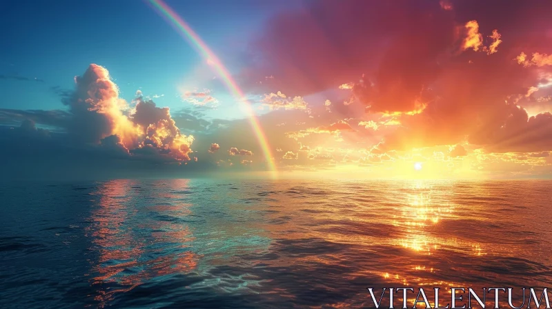 AI ART Rainbow Over Ocean - Serene Nature Landscape