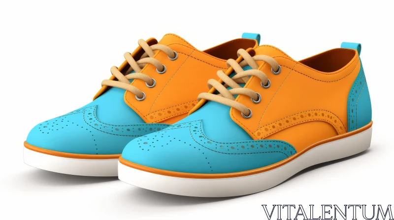 AI ART Stylish Blue and Orange Leather Shoes