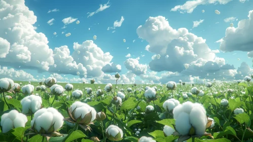 Tranquil Cotton Field Under Sunlight