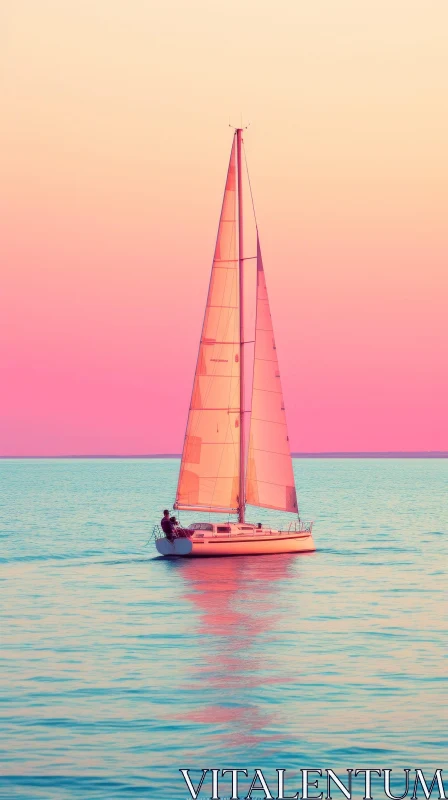 Tranquil Sailboat Sunset Seascape AI Image