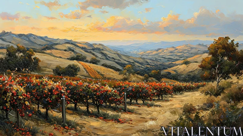 Tranquil Vineyard Landscape Painting AI Image