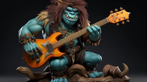 Blue Ogre Playing Electric Guitar - Fantasy 3D Rendering