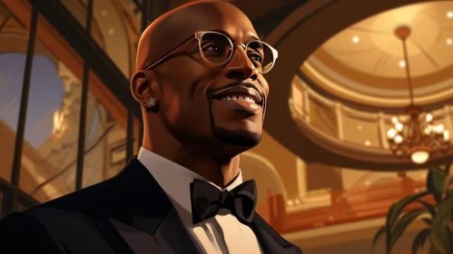 Elegant African-American Man in Tuxedo and Glasses