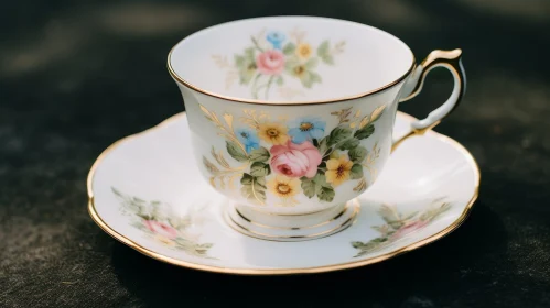 Elegant Bone China Teacup with Floral Design