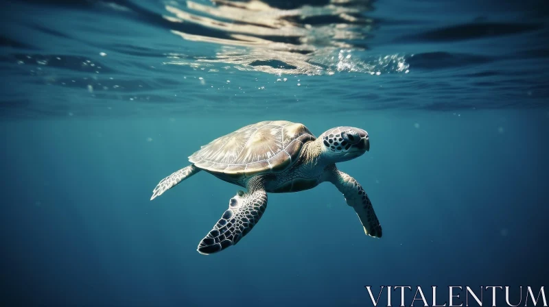 Majestic Sea Turtle Swimming in Clear Blue Waters AI Image