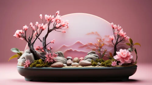 Pink-themed 3D Diorama with Cherry Blossom Trees