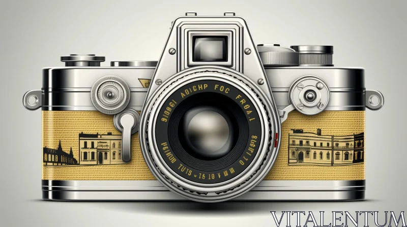 AI ART Vintage Camera with Yellow Body and Silver Accents