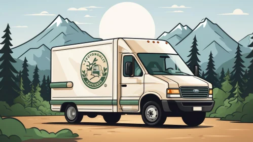 Cartoon Delivery Van in Mountain Valley