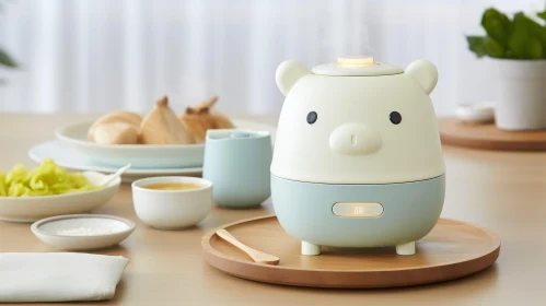 Charming Pig-Shaped Cartoon Rice Cooker in Kitchen Scene
