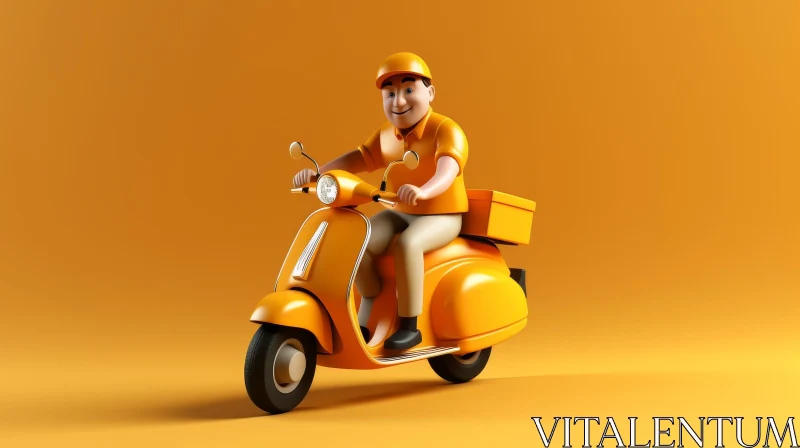 Delivery Man on Yellow Scooter 3D Illustration AI Image