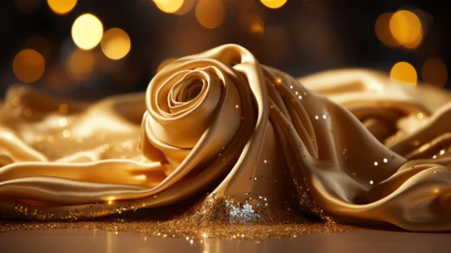 Luxurious Gold Silk Rose on Glitter Background