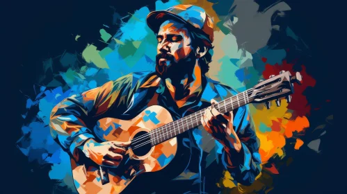 Man Playing Acoustic Guitar Digital Painting