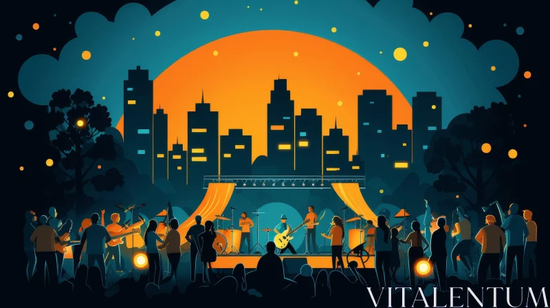 Music Festival Cartoon Illustration at Night AI Image