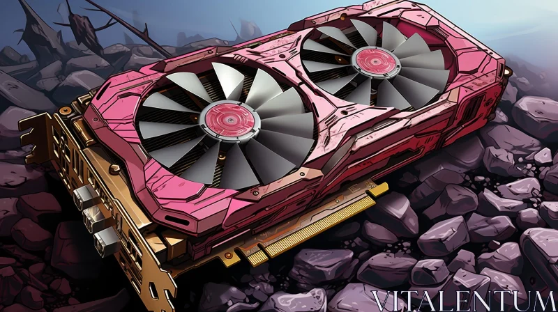 AI ART Pink and Gray Graphics Card Painting on Rocks