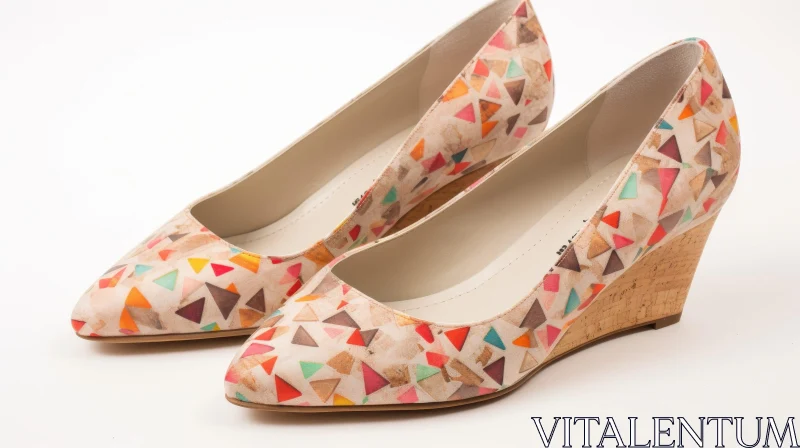 Stylish Women's Wedge Shoes with Geometric Pattern AI Image