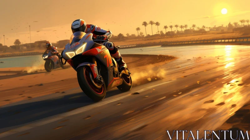 Thrilling Motorcycle Race on Sandy Track AI Image