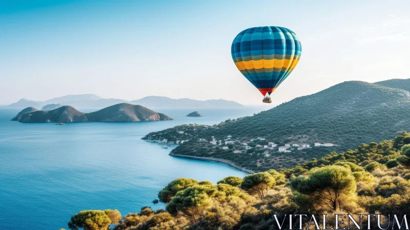 Tranquil Hot Air Balloon Landscape AI Image