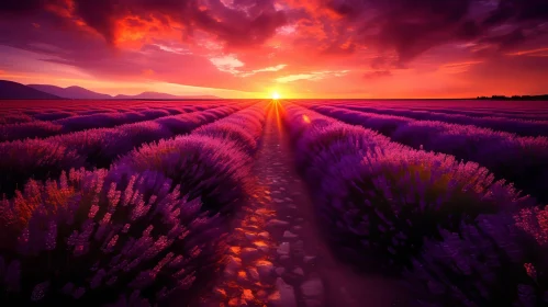 Tranquil Lavender Field at Sunset