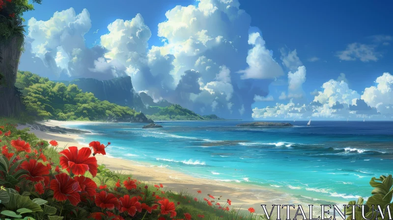 Tranquil Tropical Beach Landscape AI Image