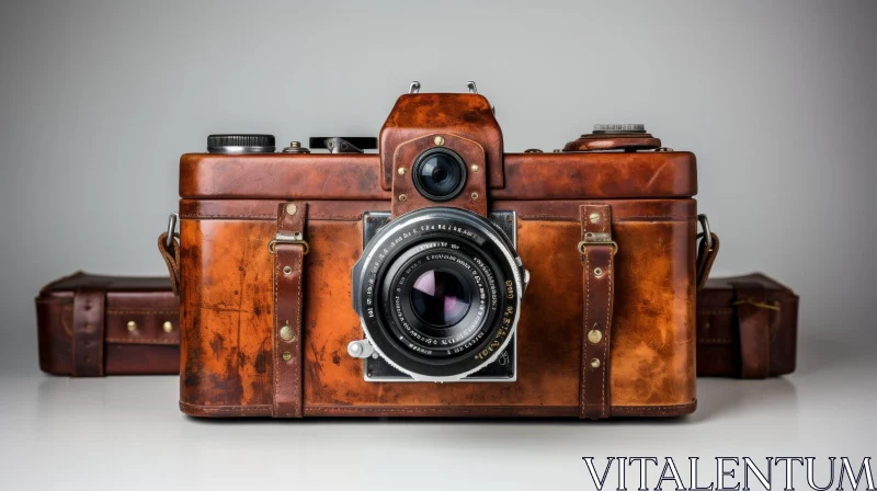 AI ART Vintage Camera with Brown Leather Case