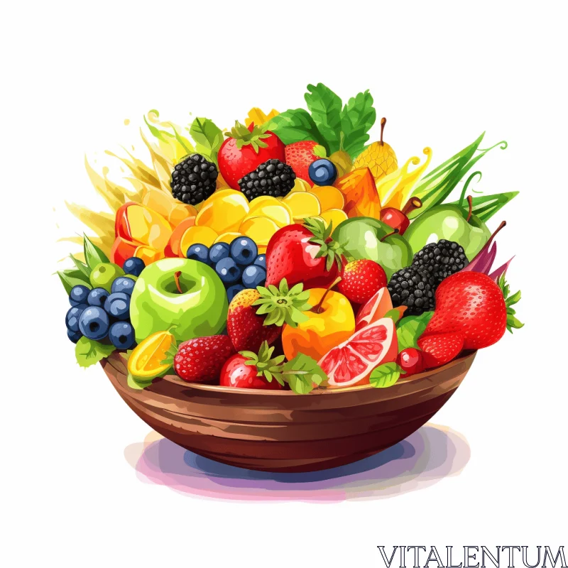 Colorful Bowl of Fruits - Realistic Brushwork - Healthy and Vibrant AI Image