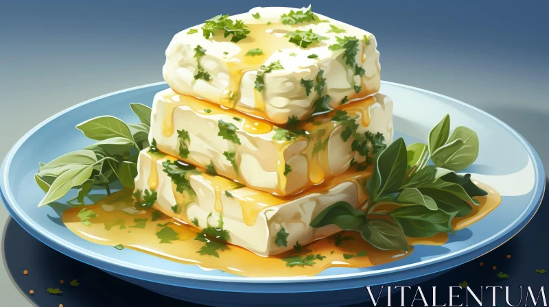 AI ART Creamy White Cheese Plate with Olive Oil and Parsley