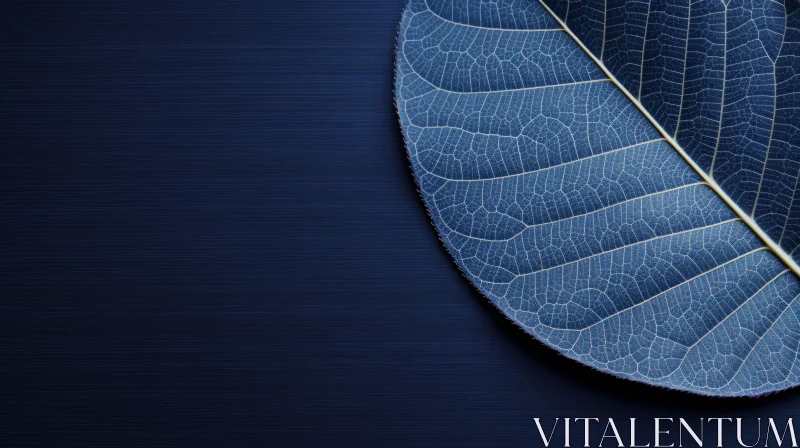 Dark Blue Veins Leaf on Black Background AI Image