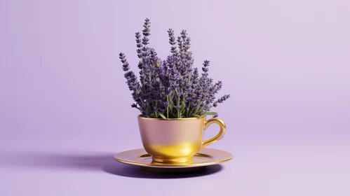 Elegant Lavender Flowers Cup on Purple Background