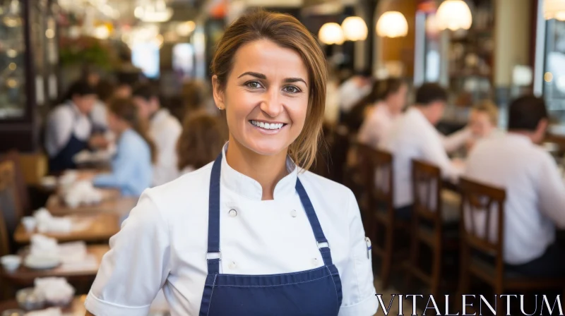 Female Chef in White Jacket at Restaurant AI Image