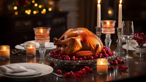 Festive Christmas Dinner Scene with Roasted Turkey