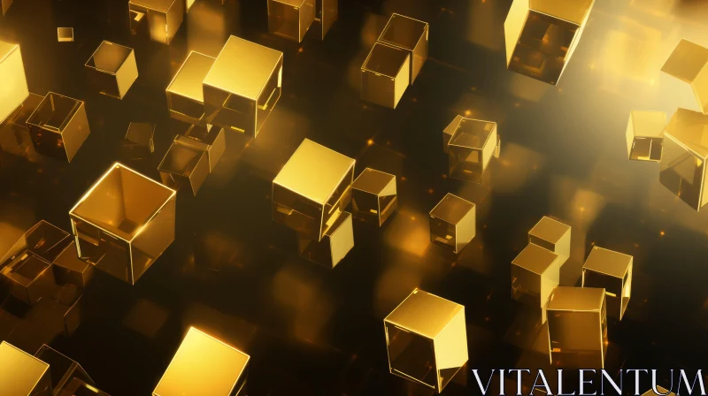 Golden Cubes Geometric Pattern Art AI Image