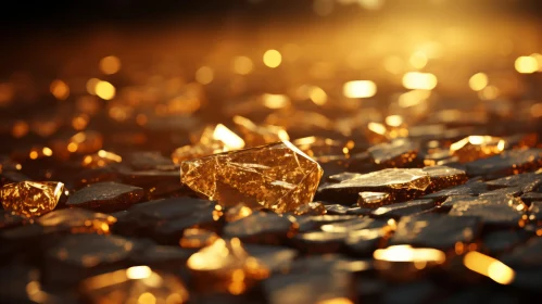 Golden Nugget Pile Close-Up on Dark Surface