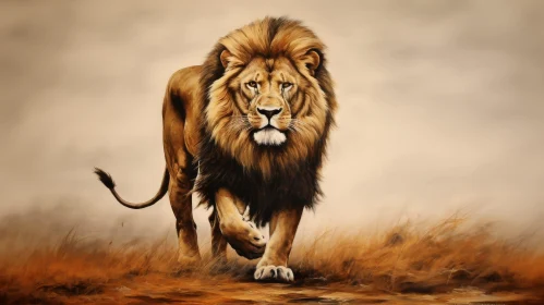 Majestic Lion Painting in Savanna