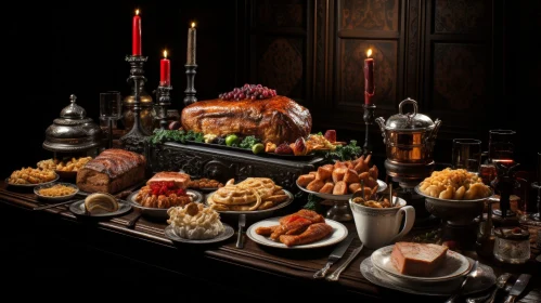 Opulent Medieval Feast Photo with Roasted Goose and Fine Dining